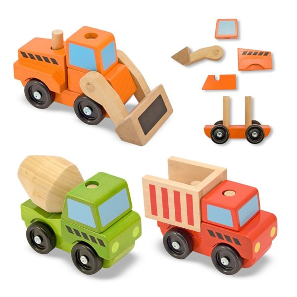Детски дървен комплект за нанизване Строителни превозни средства Melissa & Doug 13076 (1)