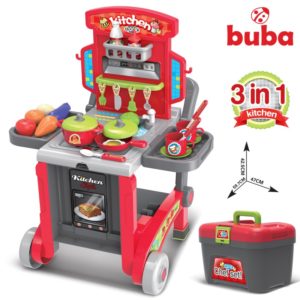 Голяма детска кухня Buba Little Chef с куфар - Червена