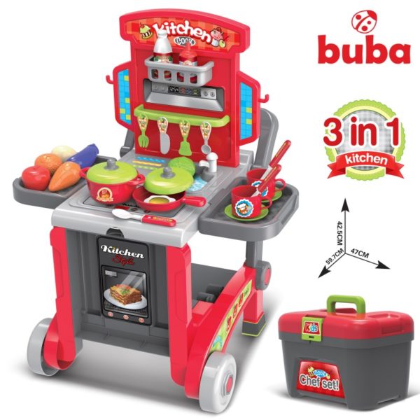 Голяма детска кухня Buba Little Chef с куфар - Червена