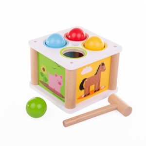 Детска дървена игра с чукче и топчета - Ферма Bigjigs MTBB551
