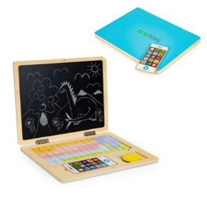 Детска образователна магнитна дъска - Син лаптоп Ecotoys