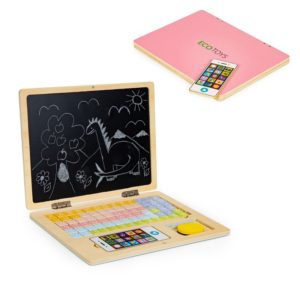 Дървен образователен магнитен лаптоп и дъска - Розов Ecotoys