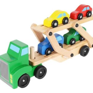 Детско дървено камионче автовоз с 4 броя колички