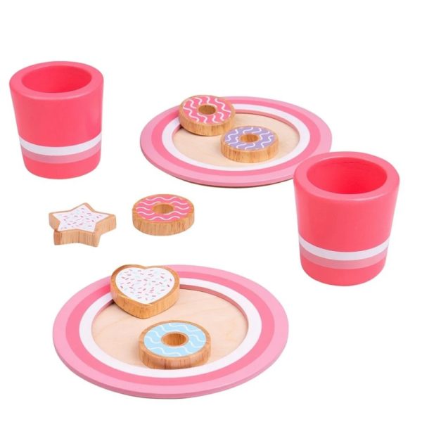 Дървен комплект с мляко и бисквити в розово Bigjigs
