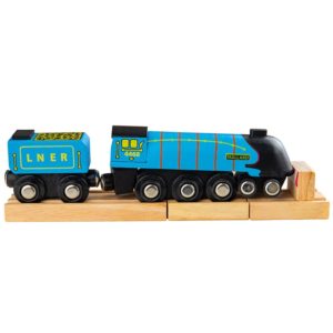 Дървен локомотив за игра в син цвят Bigjigs