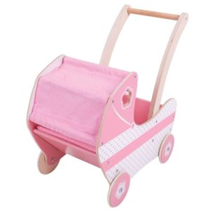 Дървена количка за кукли в розово Bigjigs