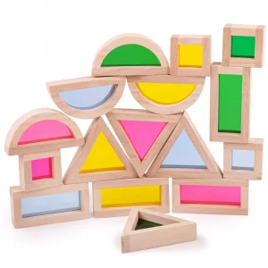Дървени цветни сензорни кубчета за деца Bigjigs