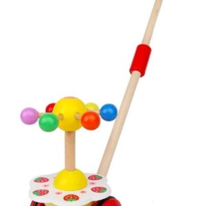 Дървена детска играчка за бутане в жълто и червено Acool Toy